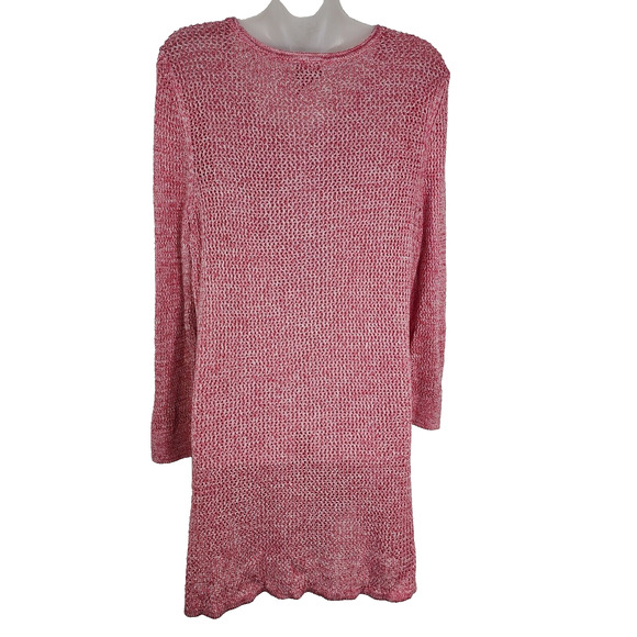 Chico's Women Sweater Size 3 XL Coral Pink Open Stitch Knit Pullover Long Sleeve - Picture 2 of 11